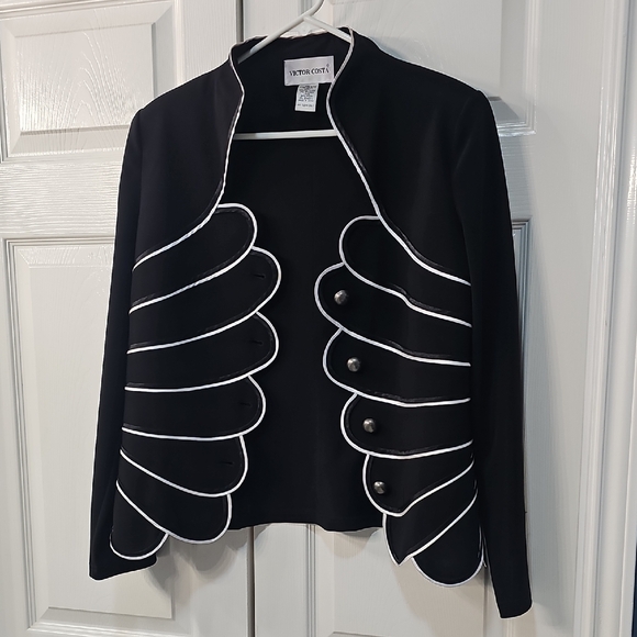 Vintage Victor Costa Black White Sculptured Scalloped Wing Jacket Large - Picture 9 of 11